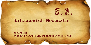 Balassovich Modeszta névjegykártya
